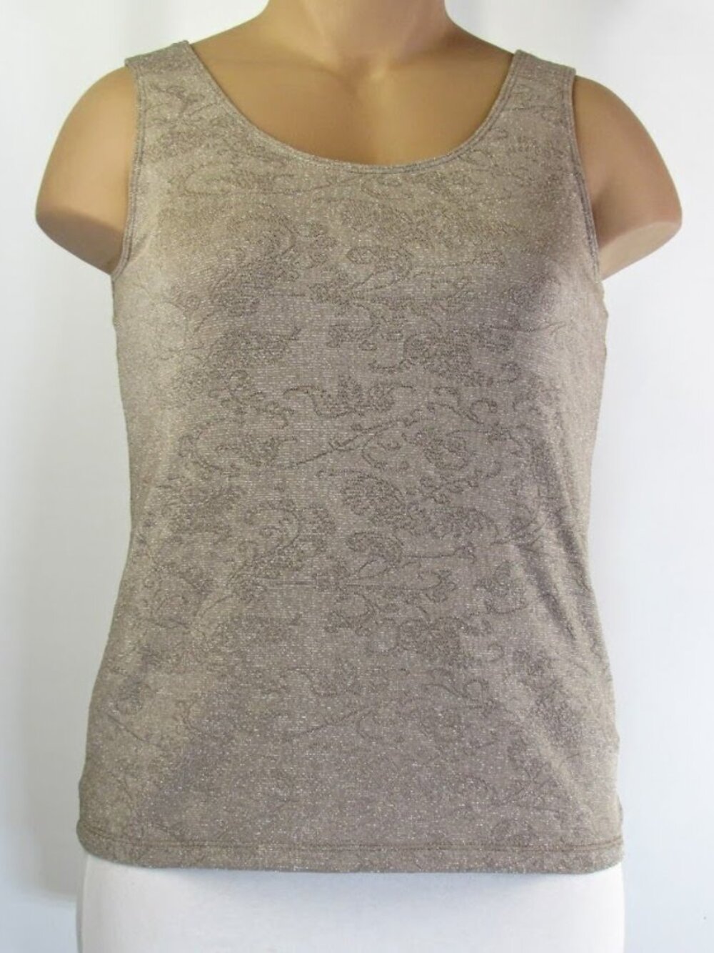 Chico's Travelers Tan Shimmer Design Sleeveless Stretch Tank Shirt Size 3 Large